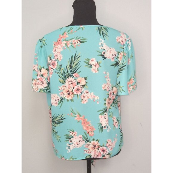 Women's Tropical Floral Blue Pink Blouse Size Medium - Picture 3 of 6